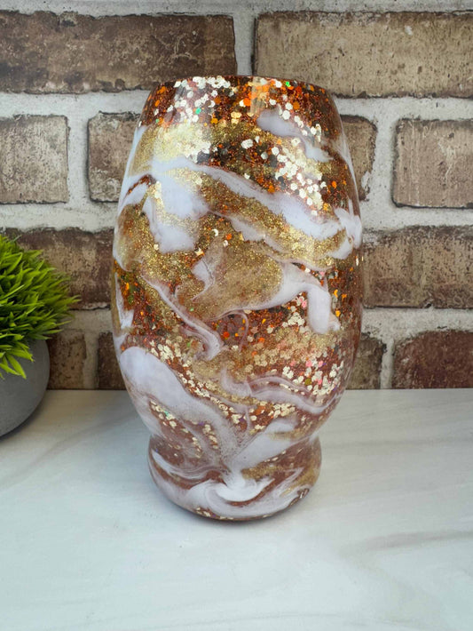 Elegant Glass Vase - Swirl Designs with Glitter Accents - Home Decor