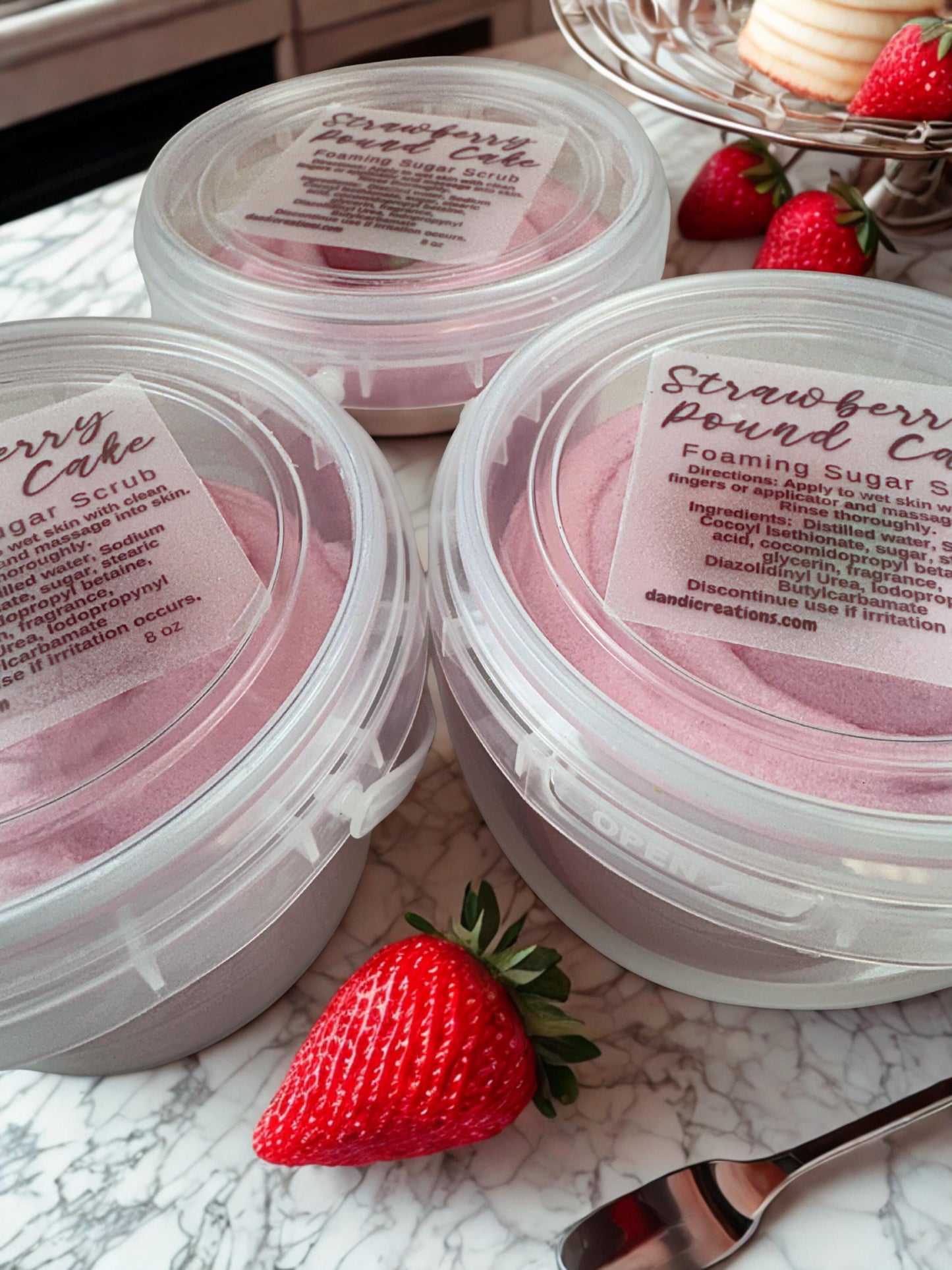 Foaming Sugar Scrub - Strawberry Pound Cake - Whipped Soap