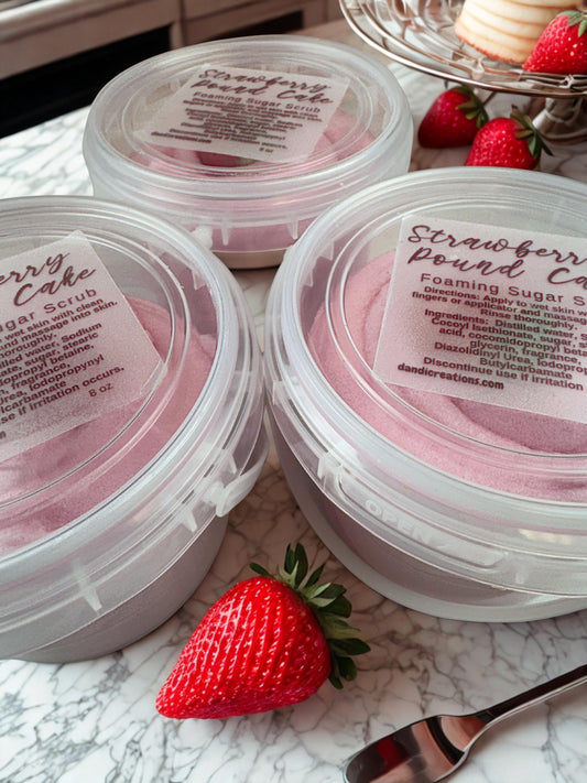 Foaming Sugar Scrub - Strawberry Pound Cake - Whipped Soap